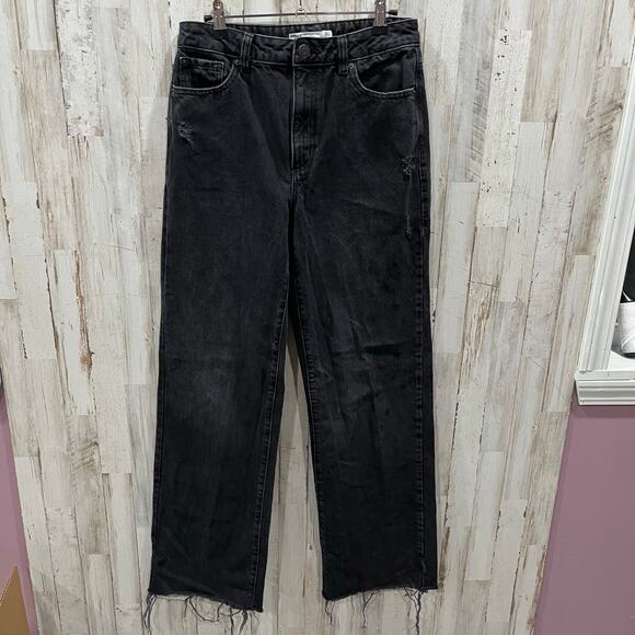 Garage Black Wide Leg Distressed Raw Hem Jeans Grunge Emo Womens Size 7/28 - Picture 1 of 8
